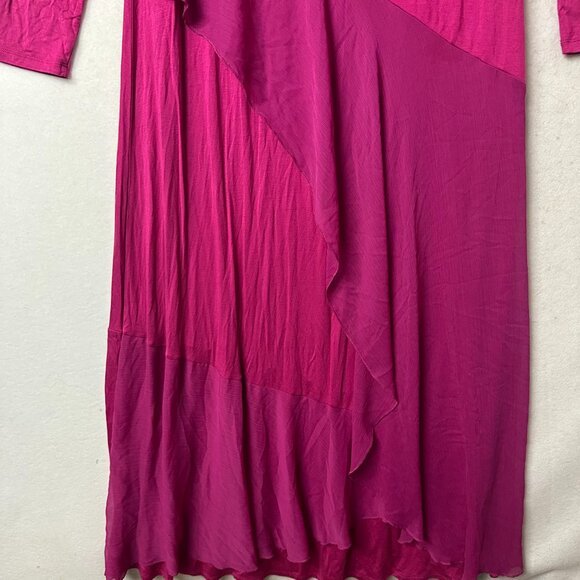 Soft Surroundings Pink Maxi Dress sz M Haylee Asymmetrical Chiffon Trim - Picture 3 of 8